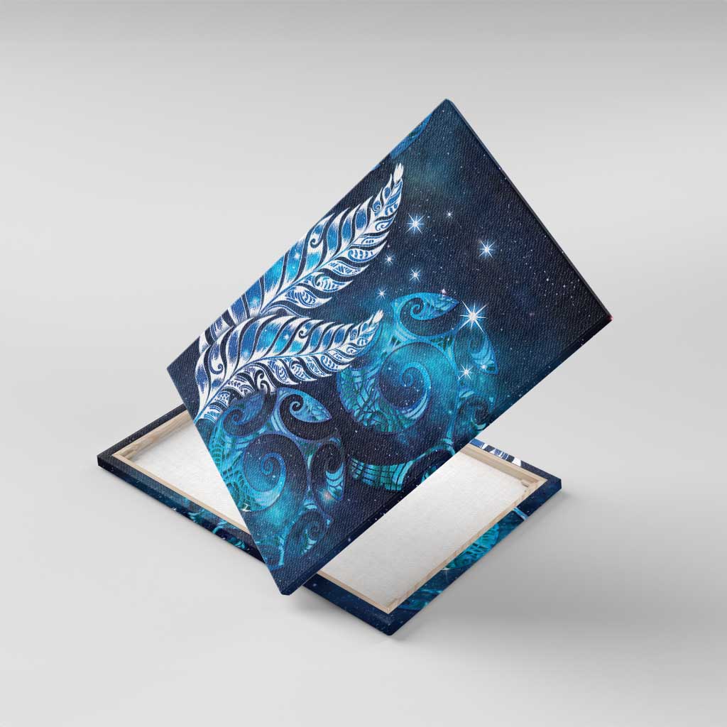 New Zealand Matariki Canvas Wall Art Maori Koru Mix Silver Fern DT04 With Frame Blue - Polynesian Pride