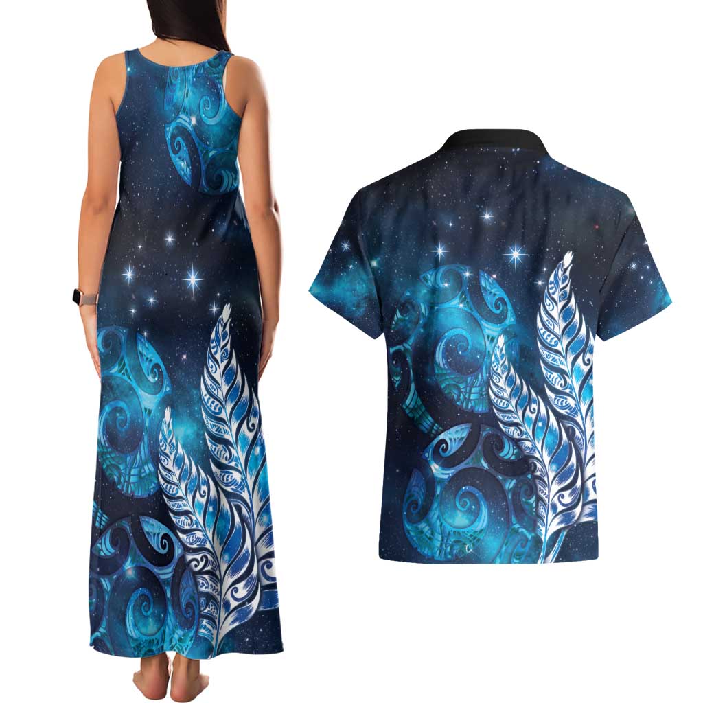 New Zealand Matariki Couples Matching Tank Maxi Dress and Hawaiian Shirt Maori Koru Mix Silver Fern DT04 - Polynesian Pride