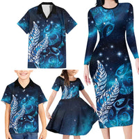 New Zealand Matariki Family Matching Long Sleeve Bodycon Dress and Hawaiian Shirt Maori Koru Mix Silver Fern DT04 - Polynesian Pride