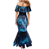 New Zealand Matariki Family Matching Mermaid Dress and Hawaiian Shirt Maori Koru Mix Silver Fern DT04 - Polynesian Pride