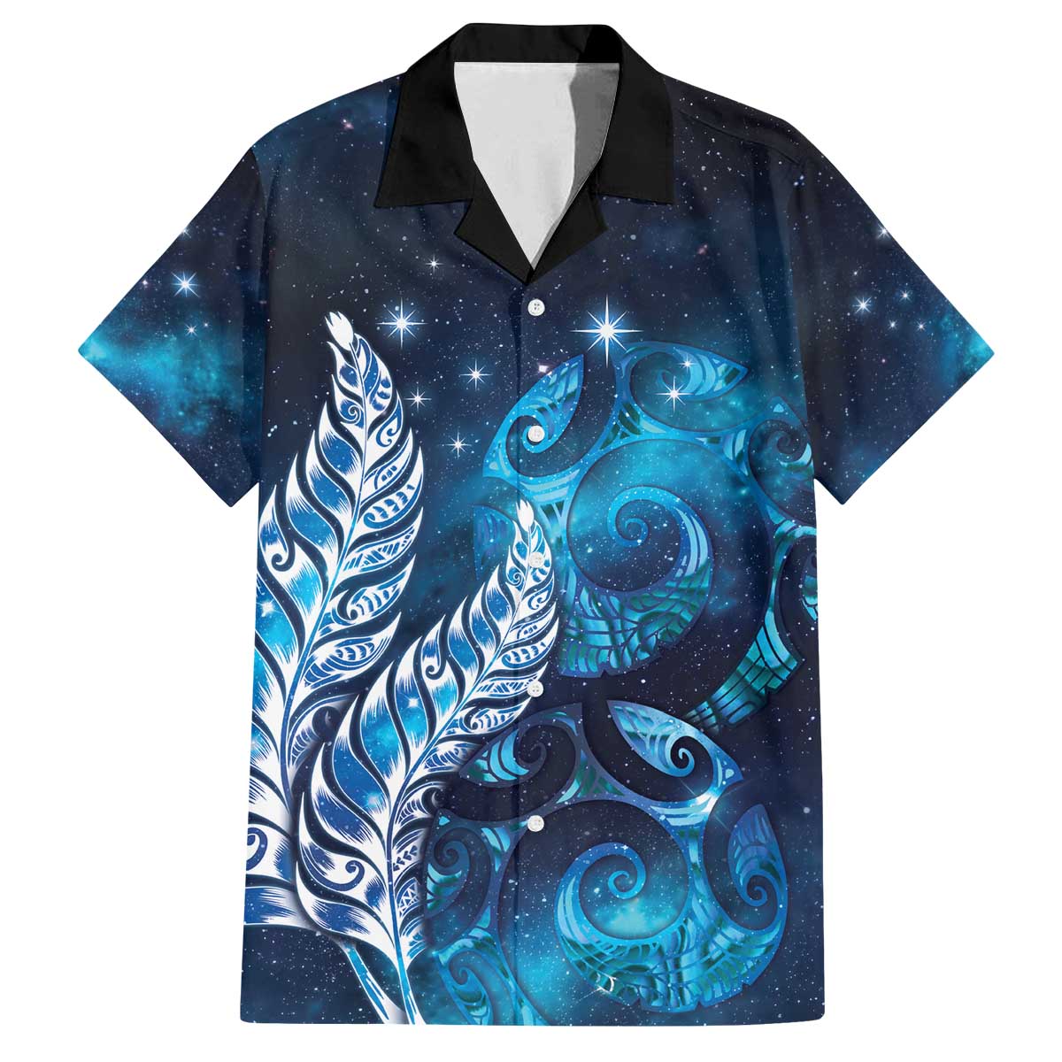 New Zealand Matariki Family Matching Off The Shoulder Long Sleeve Dress and Hawaiian Shirt Maori Koru Mix Silver Fern DT04 Dad's Shirt - Short Sleeve Blue - Polynesian Pride