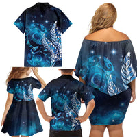 New Zealand Matariki Family Matching Off Shoulder Short Dress and Hawaiian Shirt Maori Koru Mix Silver Fern DT04 - Polynesian Pride