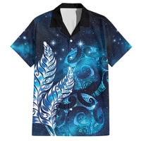 New Zealand Matariki Family Matching Off Shoulder Short Dress and Hawaiian Shirt Maori Koru Mix Silver Fern DT04 Dad's Shirt - Short Sleeve Blue - Polynesian Pride