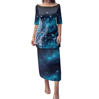 New Zealand Matariki Family Matching Puletasi and Hawaiian Shirt Maori Koru Mix Silver Fern DT04 Mom's Dress Blue - Polynesian Pride