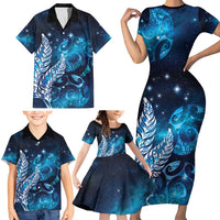New Zealand Matariki Family Matching Short Sleeve Bodycon Dress and Hawaiian Shirt Maori Koru Mix Silver Fern DT04 - Polynesian Pride