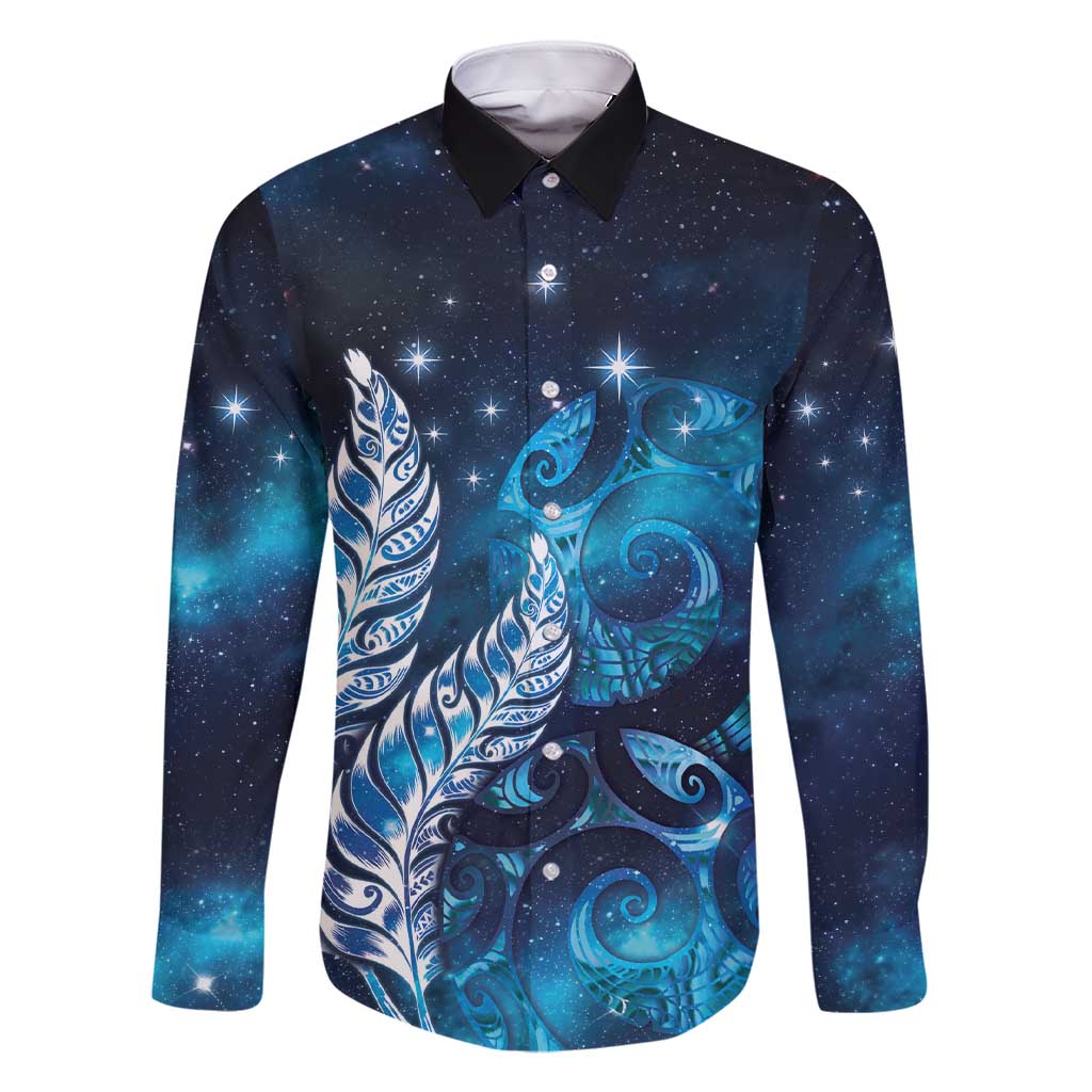 New Zealand Matariki Family Matching Short Sleeve Bodycon Dress and Hawaiian Shirt Maori Koru Mix Silver Fern DT04 Dad's Shirt - Long Sleeve Blue - Polynesian Pride