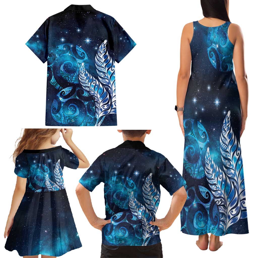 New Zealand Matariki Family Matching Tank Maxi Dress and Hawaiian Shirt Maori Koru Mix Silver Fern DT04 - Polynesian Pride