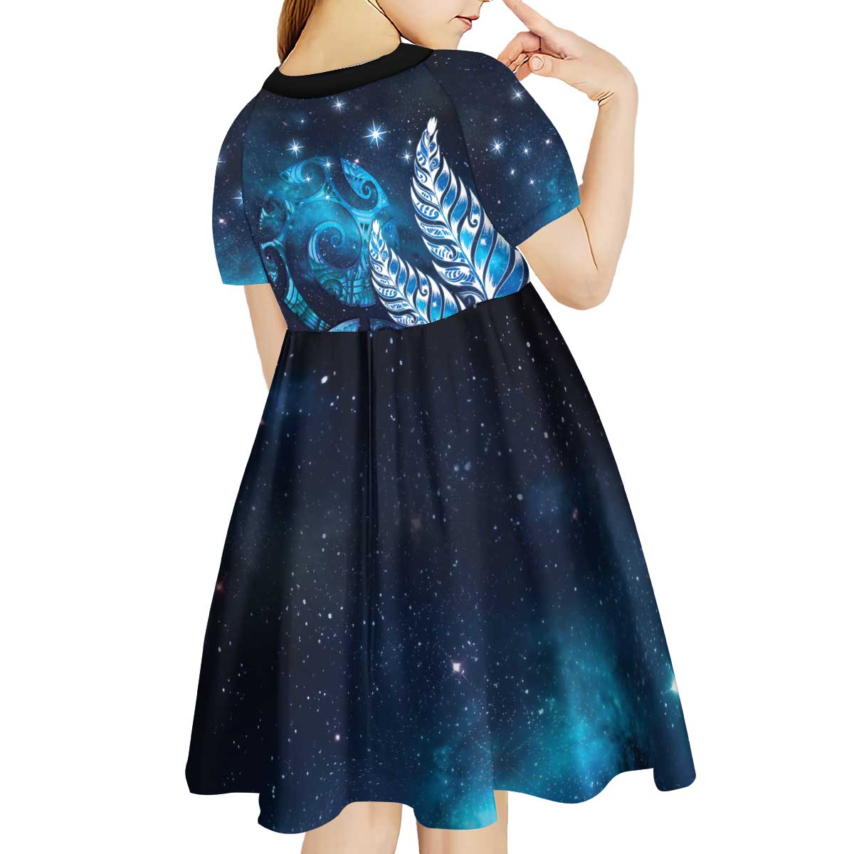 New Zealand Matariki Kid Short Sleeve Dress Maori Koru Mix Silver Fern