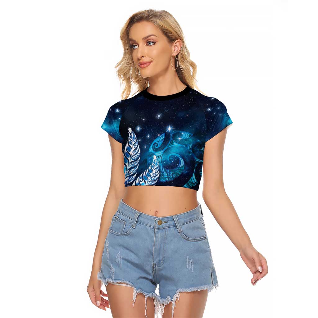 New Zealand Matariki Raglan Cropped T Shirt Maori Koru Mix Silver Fern
