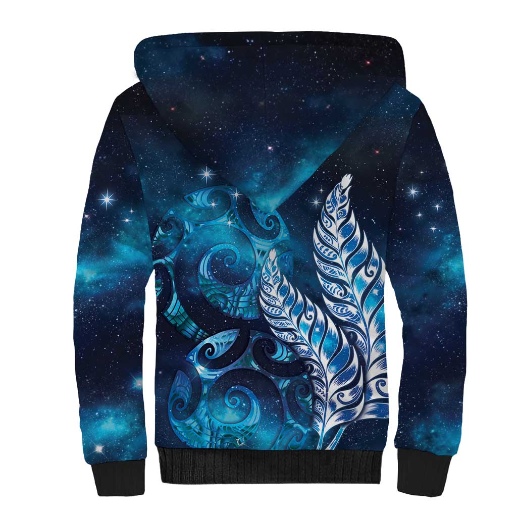 New Zealand Matariki Sherpa Hoodie Maori Koru Mix Silver Fern