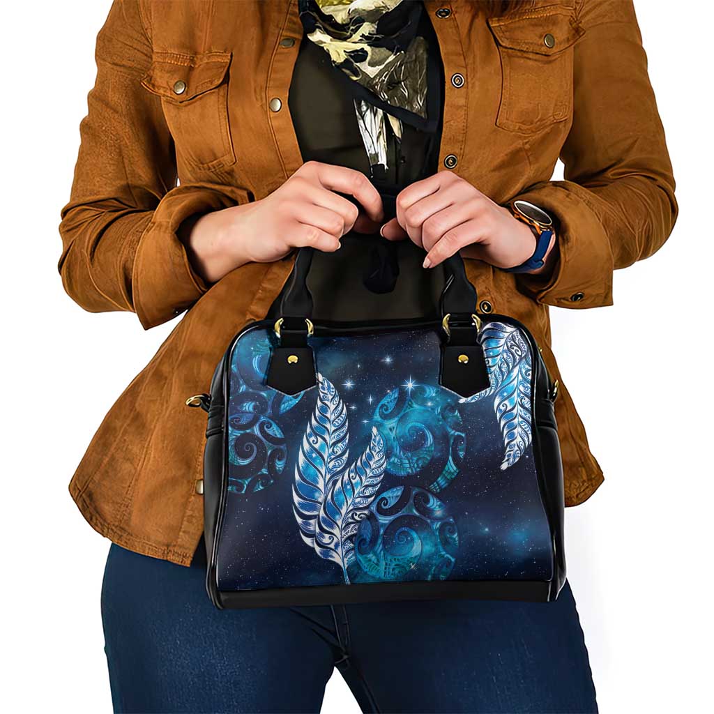 New Zealand Matariki Shoulder Handbag Maori Koru Mix Silver Fern