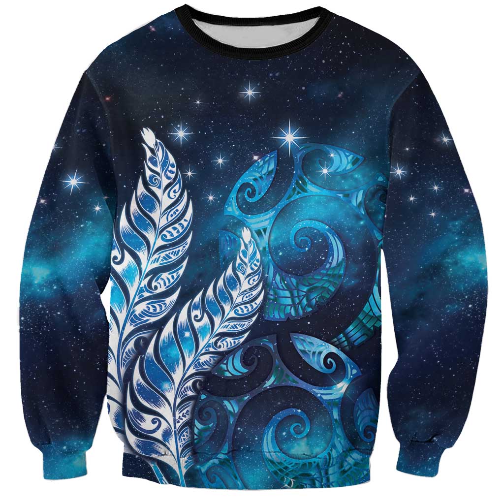 New Zealand Matariki Sweatshirt Maori Koru Mix Silver Fern DT04 Unisex Blue - Polynesian Pride