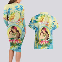 Personalised Hawaii Mother's Day Couples Matching Long Sleeve Bodycon Dress and Hawaiian Shirt I Love You Mom DT04 - Polynesian Pride