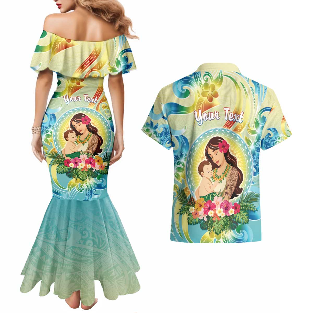 Personalised Hawaii Mother's Day Couples Matching Mermaid Dress and Hawaiian Shirt I Love You Mom DT04 - Polynesian Pride