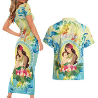 Personalised Hawaii Mother's Day Couples Matching Short Sleeve Bodycon Dress and Hawaiian Shirt I Love You Mom DT04 - Polynesian Pride