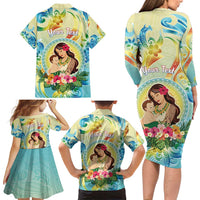 Personalised Hawaii Mother's Day Family Matching Long Sleeve Bodycon Dress and Hawaiian Shirt I Love You Mom DT04 - Polynesian Pride