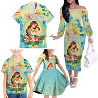 Personalised Hawaii Mother's Day Family Matching Off The Shoulder Long Sleeve Dress and Hawaiian Shirt I Love You Mom DT04 - Polynesian Pride