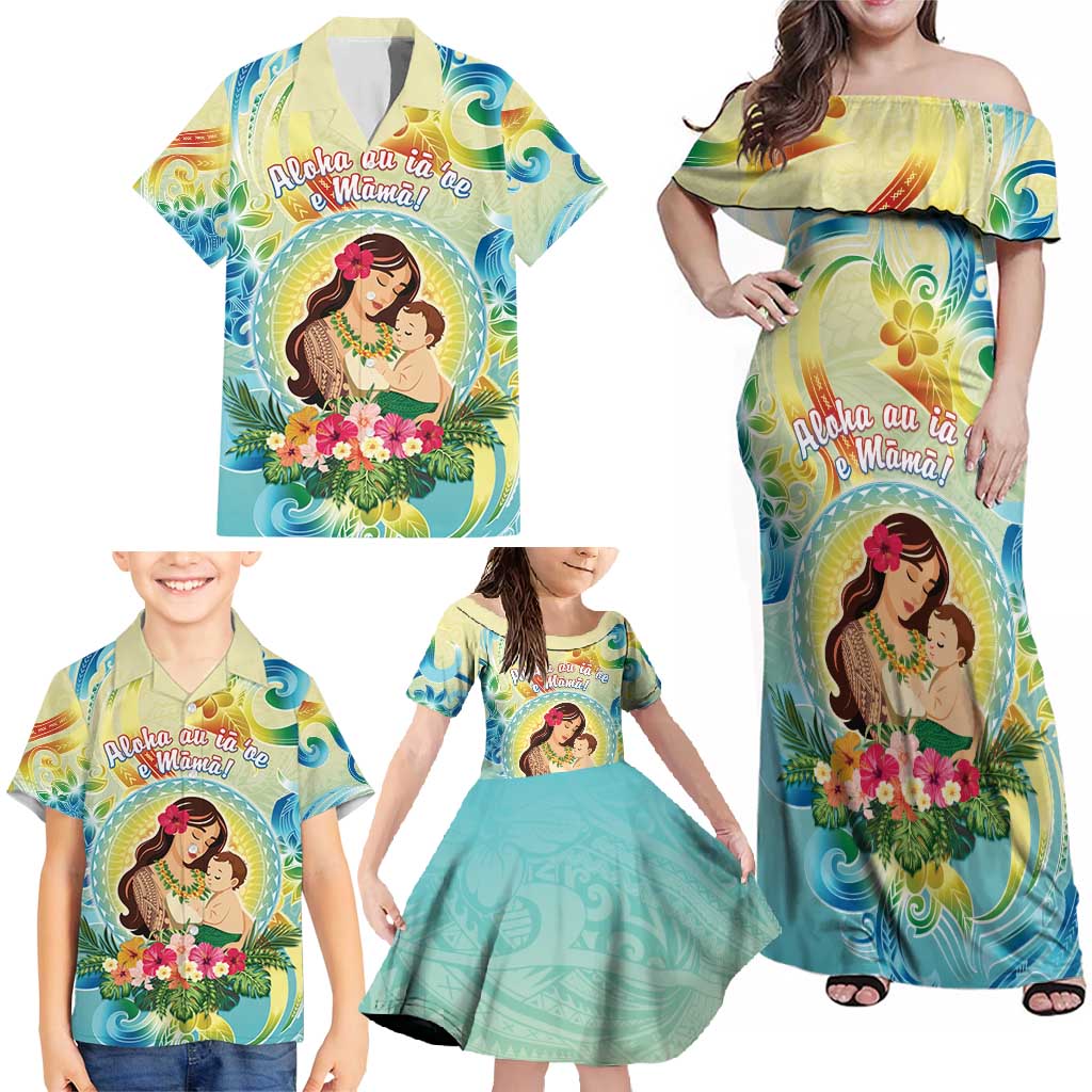 Personalised Hawaii Mother's Day Family Matching Off Shoulder Maxi Dress and Hawaiian Shirt I Love You Mom DT04 - Polynesian Pride
