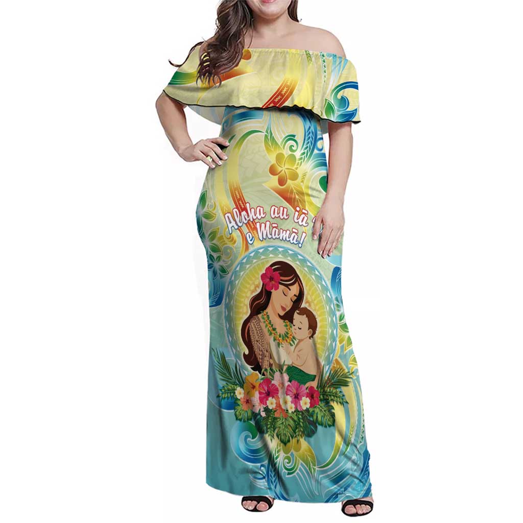 Personalised Hawaii Mother's Day Family Matching Off Shoulder Maxi Dress and Hawaiian Shirt I Love You Mom DT04 Mom's Dress Yellow - Polynesian Pride