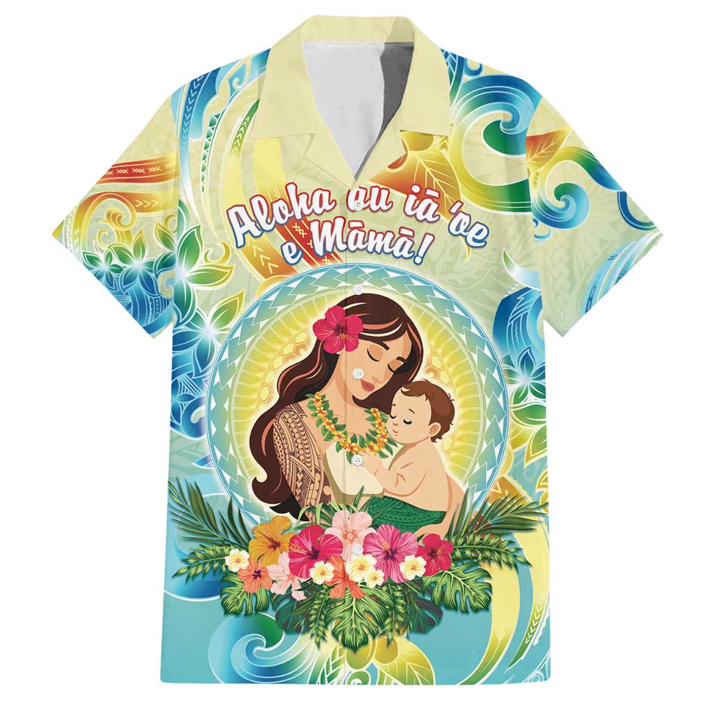 Personalised Hawaii Mother's Day Family Matching Off Shoulder Short Dress and Hawaiian Shirt I Love You Mom DT04 Dad's Shirt - Short Sleeve Yellow - Polynesian Pride