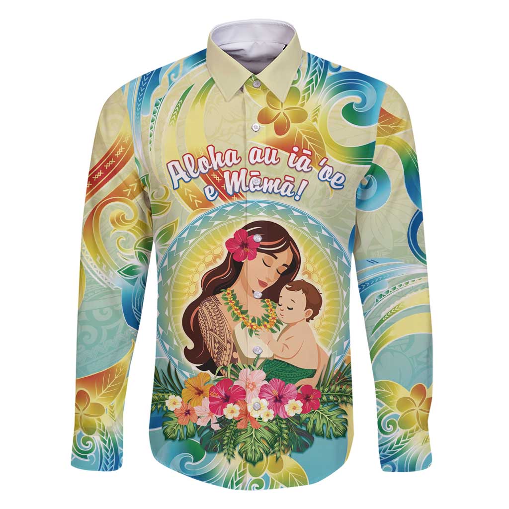 Personalised Hawaii Mother's Day Family Matching Off Shoulder Short Dress and Hawaiian Shirt I Love You Mom DT04 Dad's Shirt - Long Sleeve Yellow - Polynesian Pride