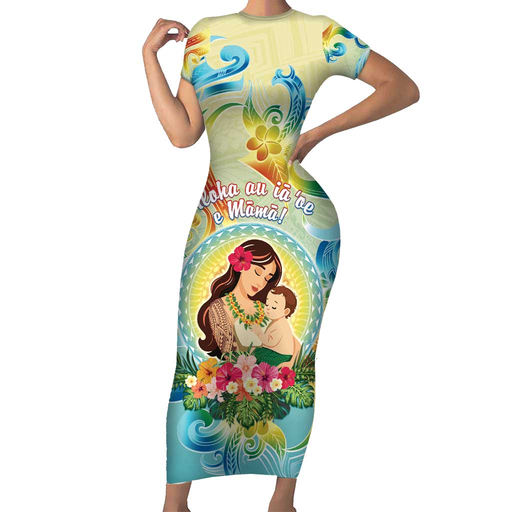 Personalised Hawaii Mother's Day Family Matching Short Sleeve Bodycon Dress and Hawaiian Shirt I Love You Mom DT04 Mom's Dress Yellow - Polynesian Pride