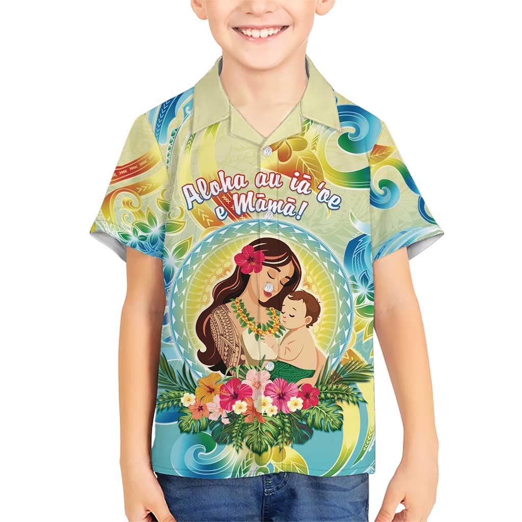 Personalised Hawaii Mother's Day Family Matching Short Sleeve Bodycon Dress and Hawaiian Shirt I Love You Mom DT04 Son's Shirt Yellow - Polynesian Pride