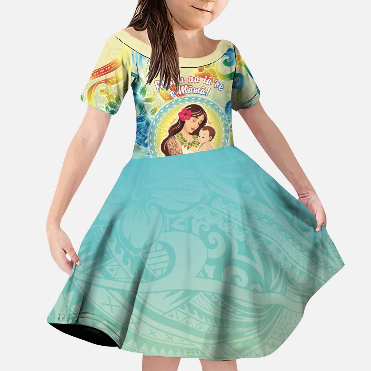 Personalised Hawaii Mother's Day Kid Short Sleeve Dress I Love You Mom