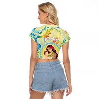 Personalised Hawaii Mother's Day Raglan Cropped T Shirt I Love You Mom