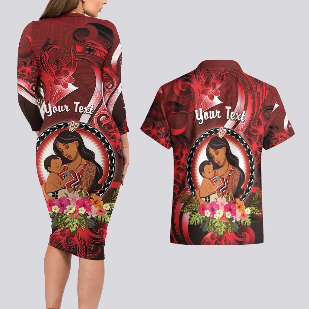 Personalised New Zealand Mother's Day Couples Matching Long Sleeve Bodycon Dress and Hawaiian Shirt I Love You Mom DT04 - Polynesian Pride