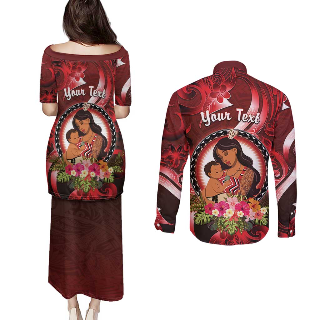 Personalised New Zealand Mother's Day Couples Matching Puletasi and Long Sleeve Button Shirt I Love You Mom DT04 - Polynesian Pride