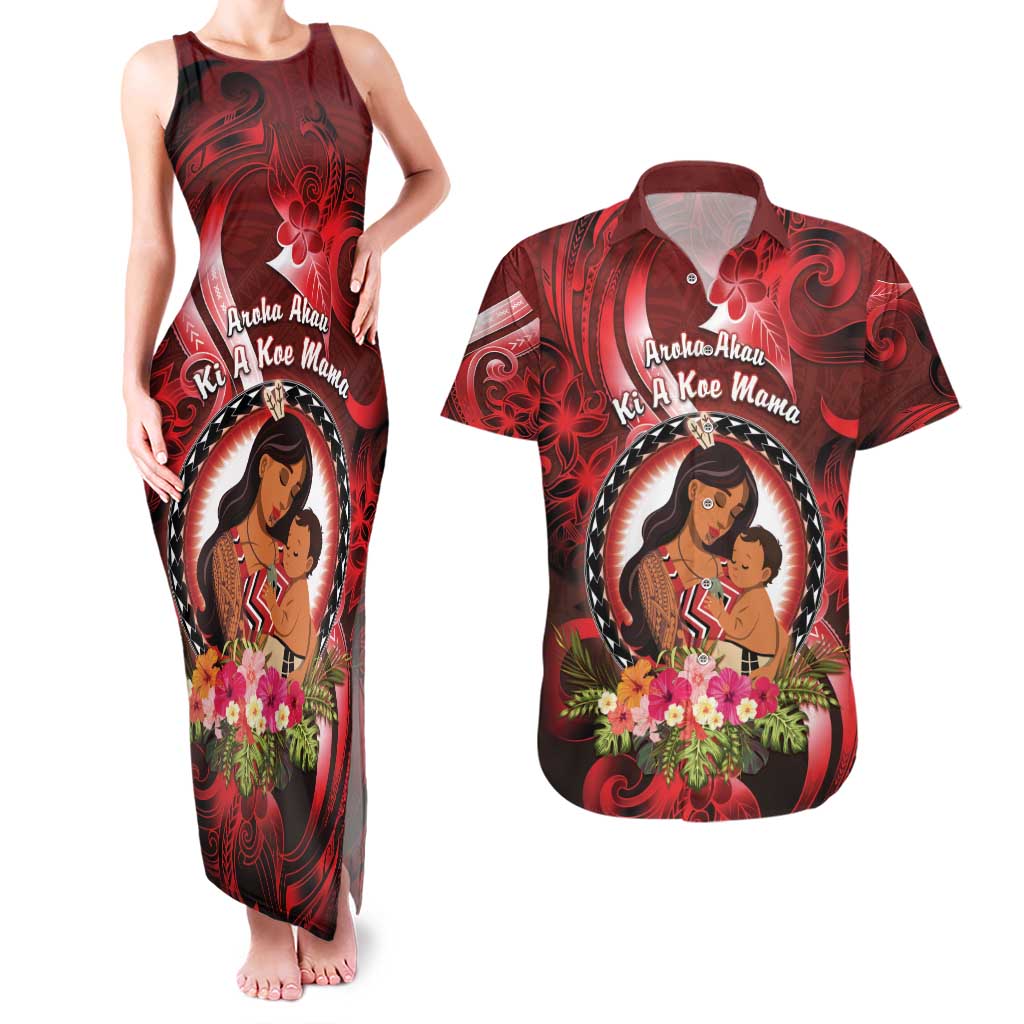 Personalised New Zealand Mother's Day Couples Matching Tank Maxi Dress and Hawaiian Shirt I Love You Mom DT04 Red - Polynesian Pride