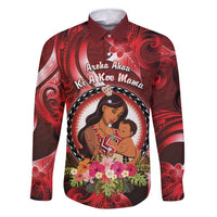 Personalised New Zealand Mother's Day Family Matching Off Shoulder Maxi Dress and Hawaiian Shirt I Love You Mom DT04 Dad's Shirt - Long Sleeve Red - Polynesian Pride