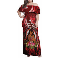Personalised New Zealand Mother's Day Family Matching Off Shoulder Maxi Dress and Hawaiian Shirt I Love You Mom DT04 Mom's Dress Red - Polynesian Pride