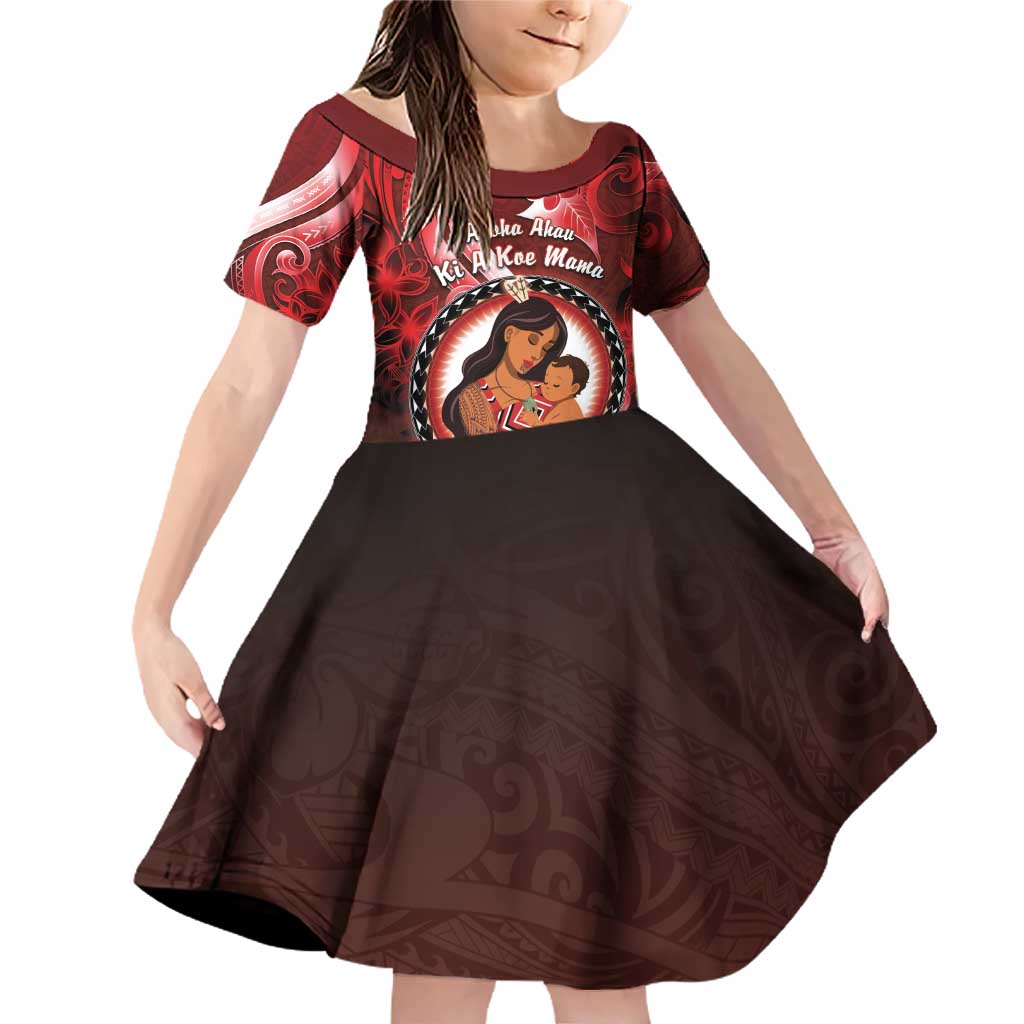 Personalised New Zealand Mother's Day Family Matching Off Shoulder Short Dress and Hawaiian Shirt I Love You Mom DT04 Daughter's Dress Red - Polynesian Pride
