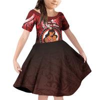 Personalised New Zealand Mother's Day Family Matching Off Shoulder Short Dress and Hawaiian Shirt I Love You Mom DT04 Daughter's Dress Red - Polynesian Pride