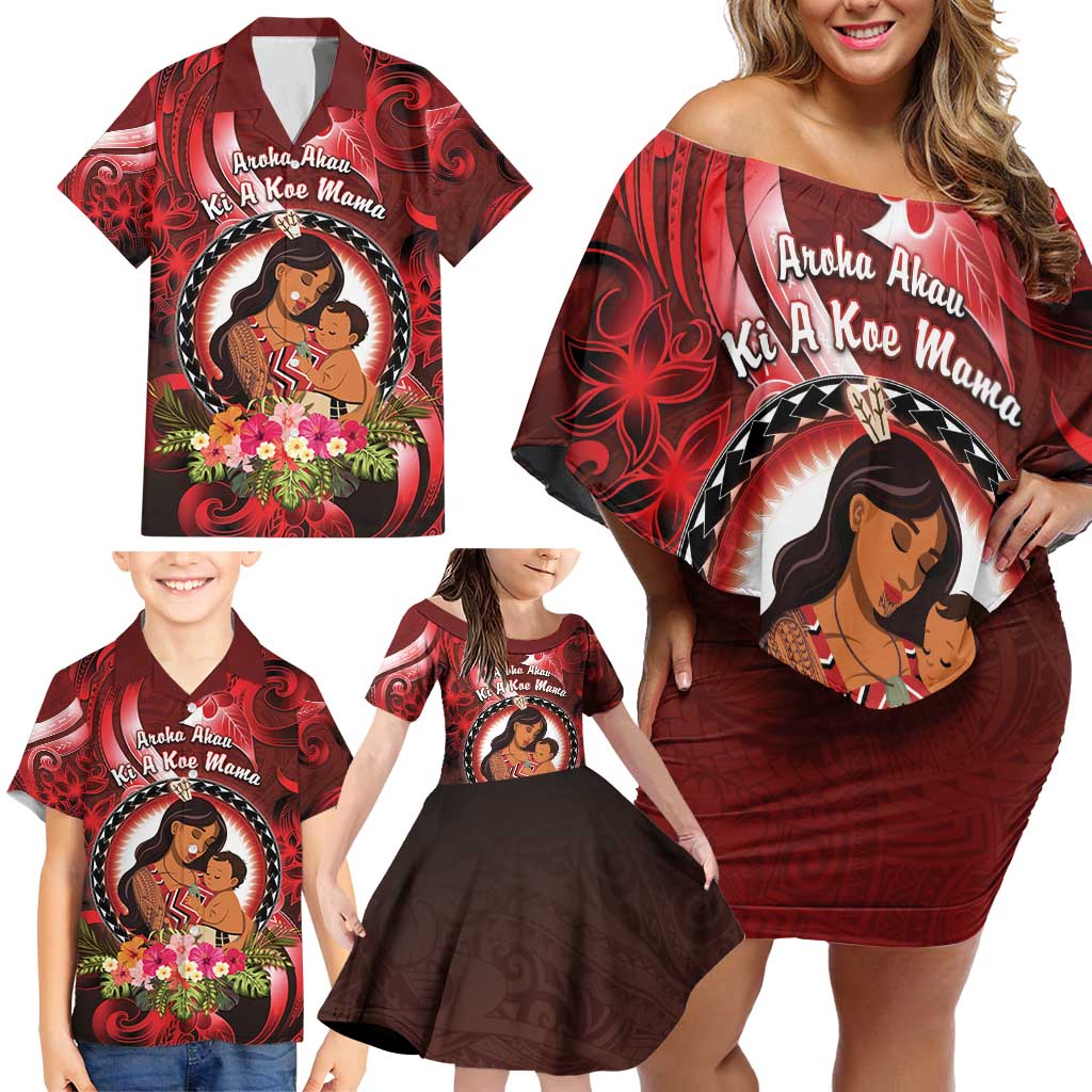Personalised New Zealand Mother's Day Family Matching Off Shoulder Short Dress and Hawaiian Shirt I Love You Mom DT04 - Polynesian Pride