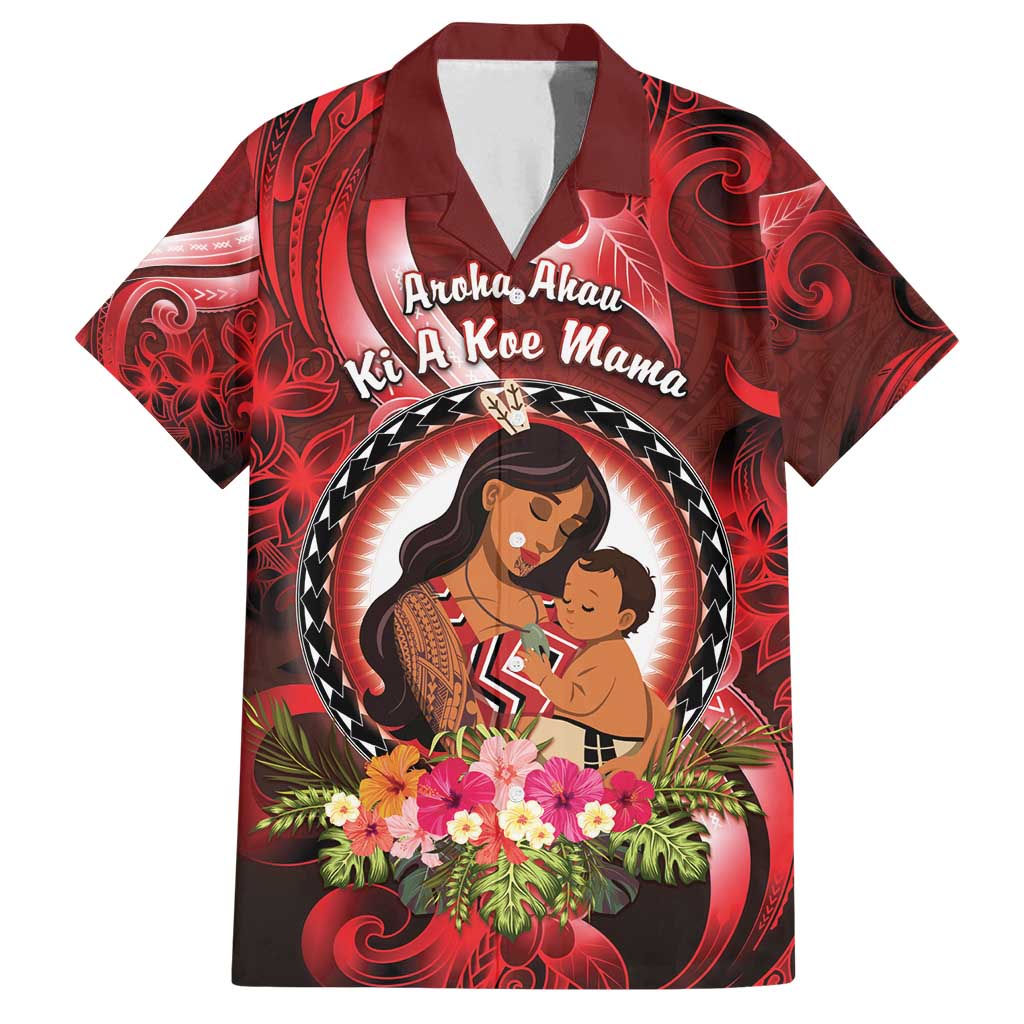 Personalised New Zealand Mother's Day Family Matching Off Shoulder Short Dress and Hawaiian Shirt I Love You Mom DT04 Dad's Shirt - Short Sleeve Red - Polynesian Pride
