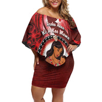 Personalised New Zealand Mother's Day Family Matching Off Shoulder Short Dress and Hawaiian Shirt I Love You Mom DT04 Mom's Dress Red - Polynesian Pride