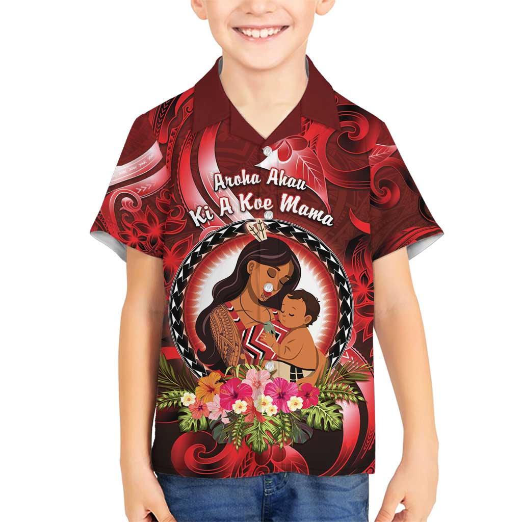 Personalised New Zealand Mother's Day Family Matching Off Shoulder Short Dress and Hawaiian Shirt I Love You Mom DT04 Son's Shirt Red - Polynesian Pride