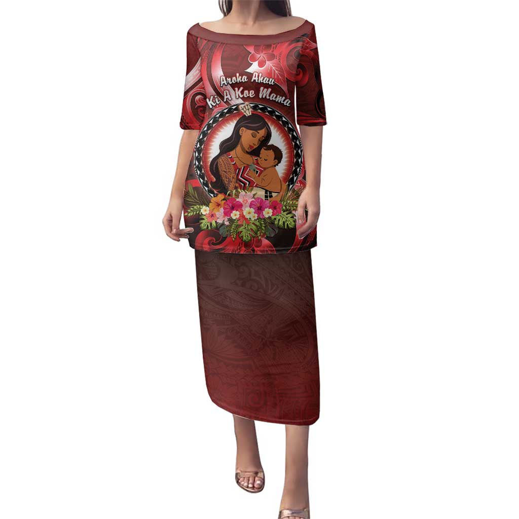 Personalised New Zealand Mother's Day Family Matching Puletasi and Hawaiian Shirt I Love You Mom DT04 Mom's Dress Red - Polynesian Pride
