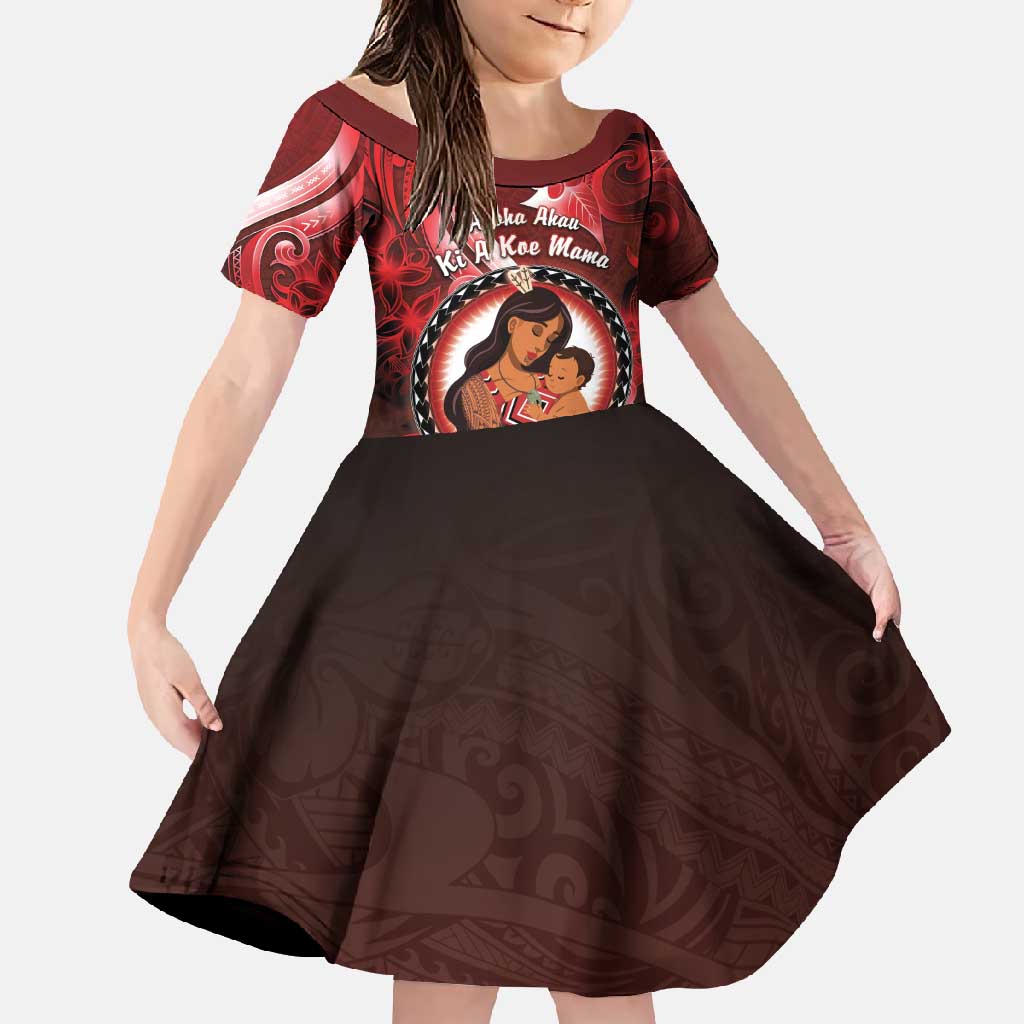 Personalised New Zealand Mother's Day Family Matching Tank Maxi Dress and Hawaiian Shirt I Love You Mom DT04 Daughter's Dress Red - Polynesian Pride