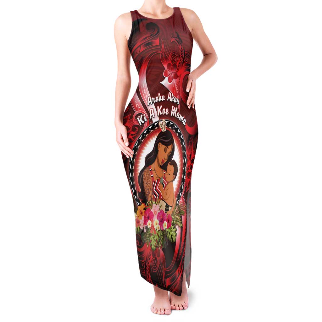 Personalised New Zealand Mother's Day Family Matching Tank Maxi Dress and Hawaiian Shirt I Love You Mom DT04 Mom's Dress Red - Polynesian Pride