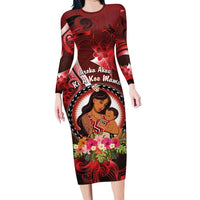 Personalised New Zealand Mother's Day Long Sleeve Bodycon Dress I Love You Mom DT04 Long Dress Red - Polynesian Pride
