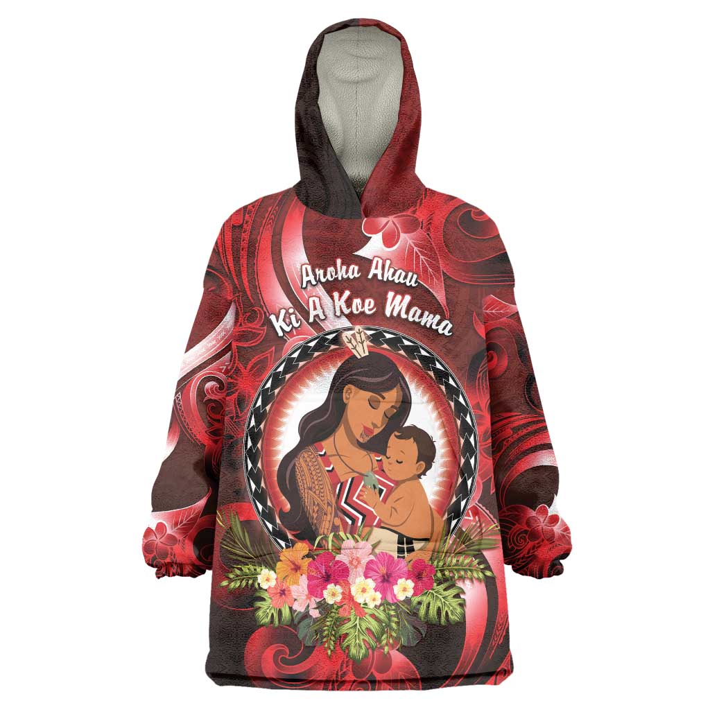 Personalised New Zealand Mother's Day Wearable Blanket Hoodie I Love You Mom DT04 One Size Red - Polynesian Pride