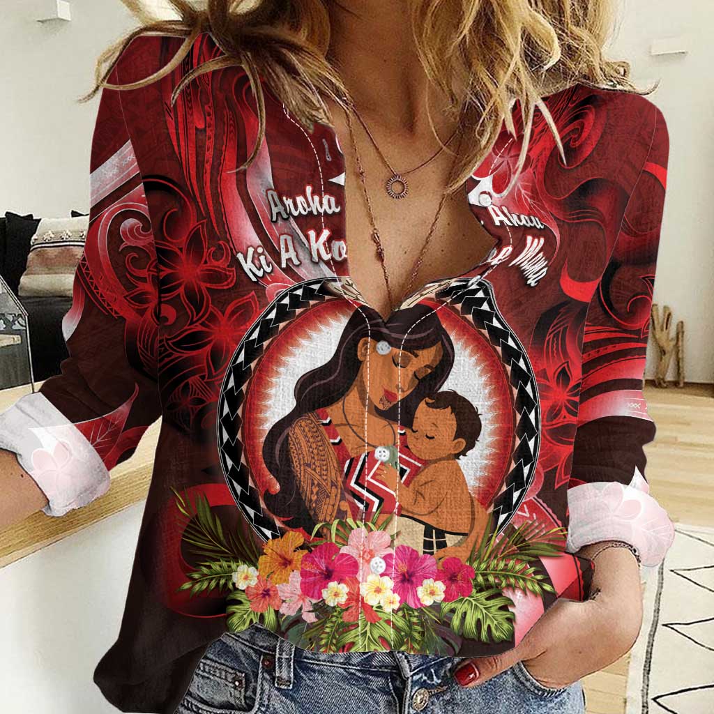 Personalised New Zealand Mother's Day Women Casual Shirt I Love You Mom DT04 Female Red - Polynesian Pride
