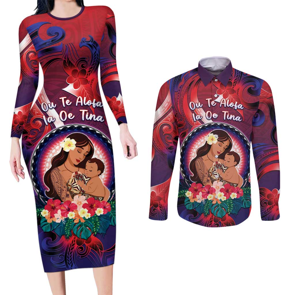 Personalised Samoa Mother's Day Couples Matching Long Sleeve Bodycon Dress and Long Sleeve Button Shirt I Love You Mom