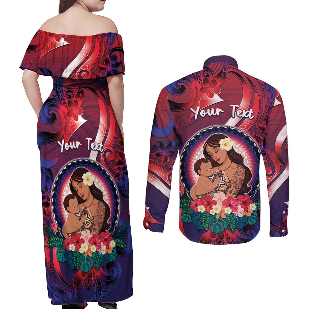 Personalised Samoa Mother's Day Couples Matching Off Shoulder Maxi Dress and Long Sleeve Button Shirt I Love You Mom