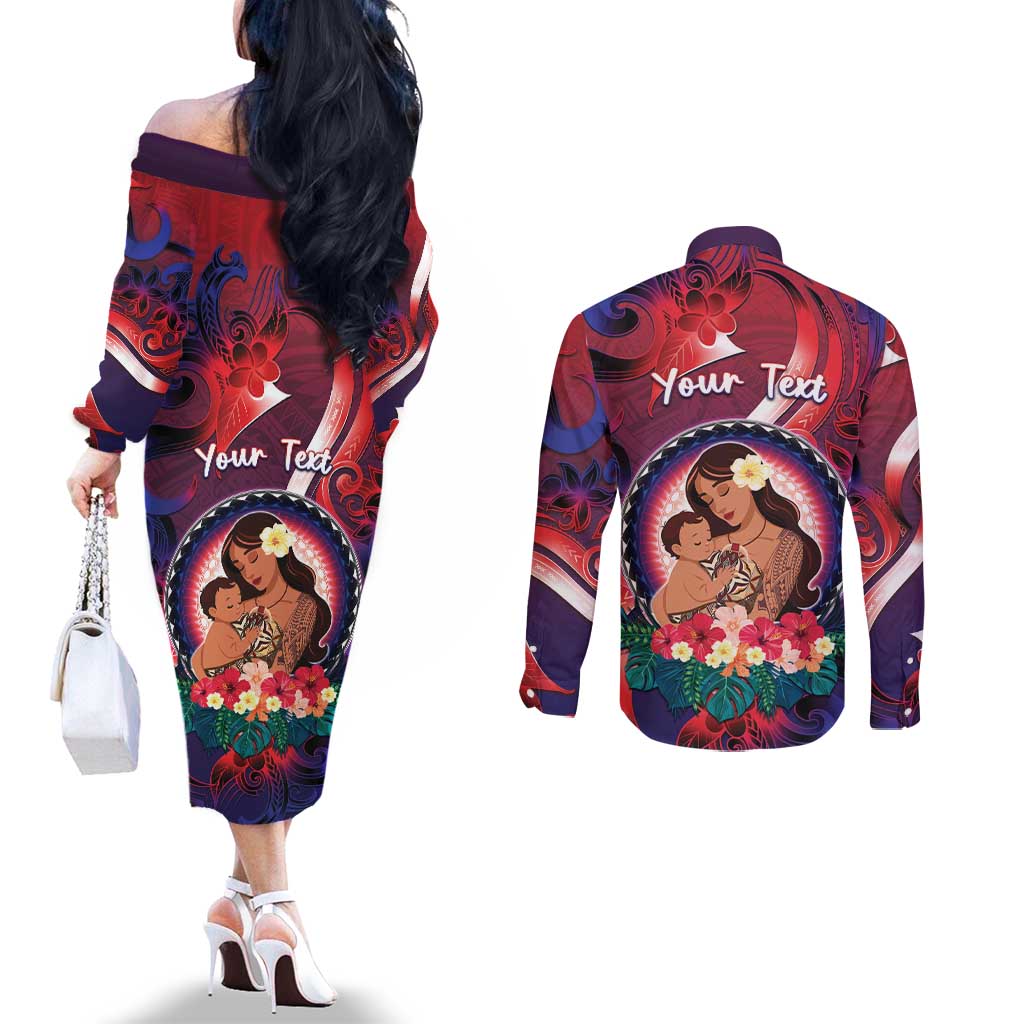 Personalised Samoa Mother's Day Couples Matching Off The Shoulder Long Sleeve Dress and Long Sleeve Button Shirt I Love You Mom