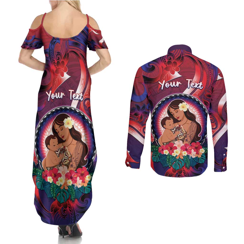 Personalised Samoa Mother's Day Couples Matching Summer Maxi Dress and Long Sleeve Button Shirt I Love You Mom